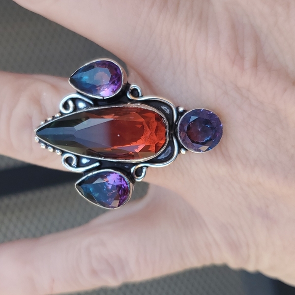 New Bi-Color Tourmaline 925 Silver Statement Ring. - Picture 8 of 16